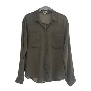 Garage Brand~ Olive/Army Green~ Sheer Button Down Shirt - Size P/S~ Front pocket